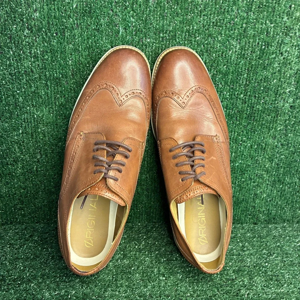 Cole Haan Original Grand Wingtip Oxford Leather Brogue Dress Brown Mens 12 Wide